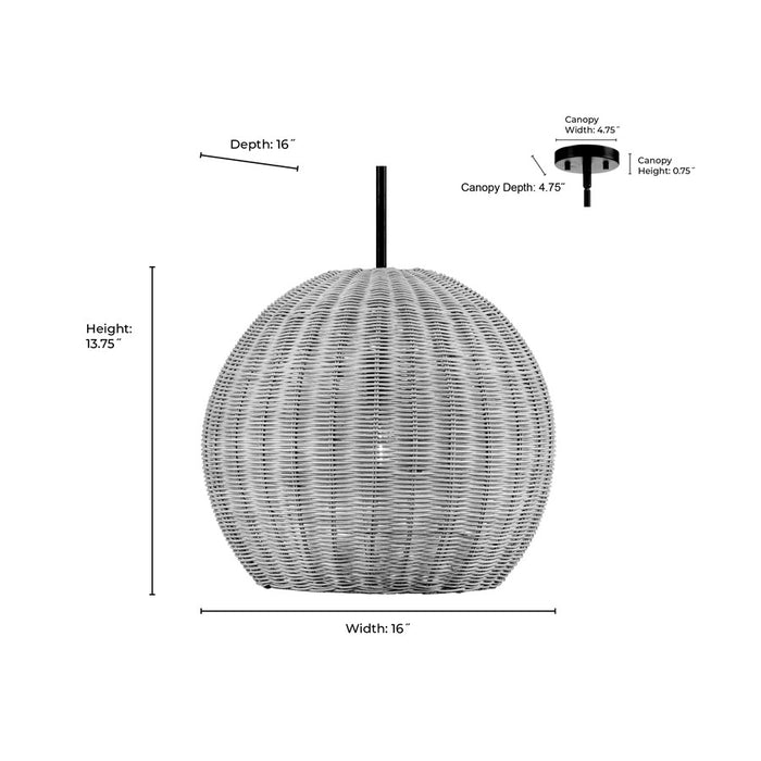 Millennium Lighting Elise 1Lt 16" Pendant, Black/Natural