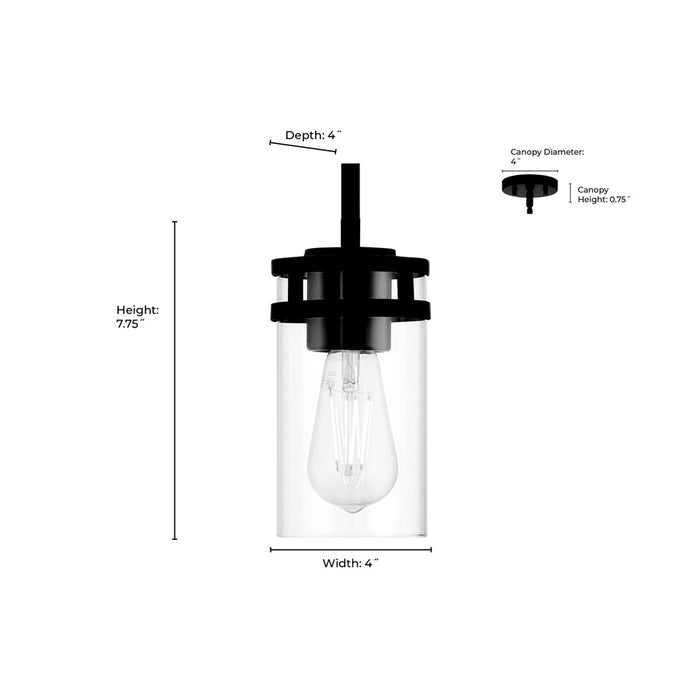 Millennium Lighting Lunden 1 Light Pendant, Matte Black/Clear