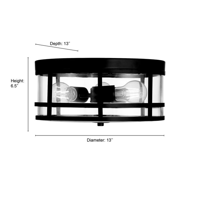 Millennium Lighting Lunden 3 Light Flush Mount, Matte Black/Clear