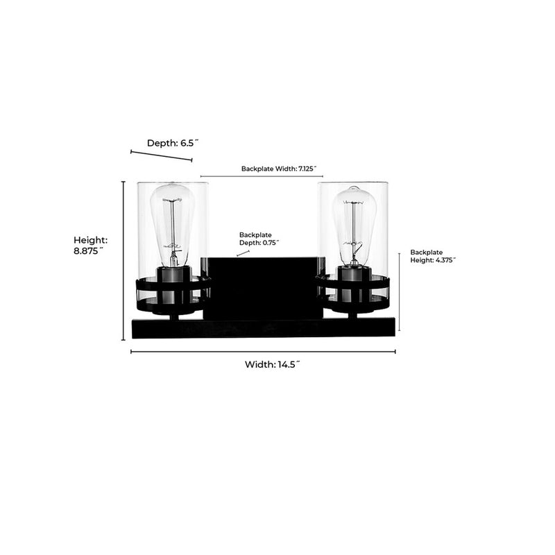 Millennium Lighting Lunden 2Lt Vanity, Black/Clear