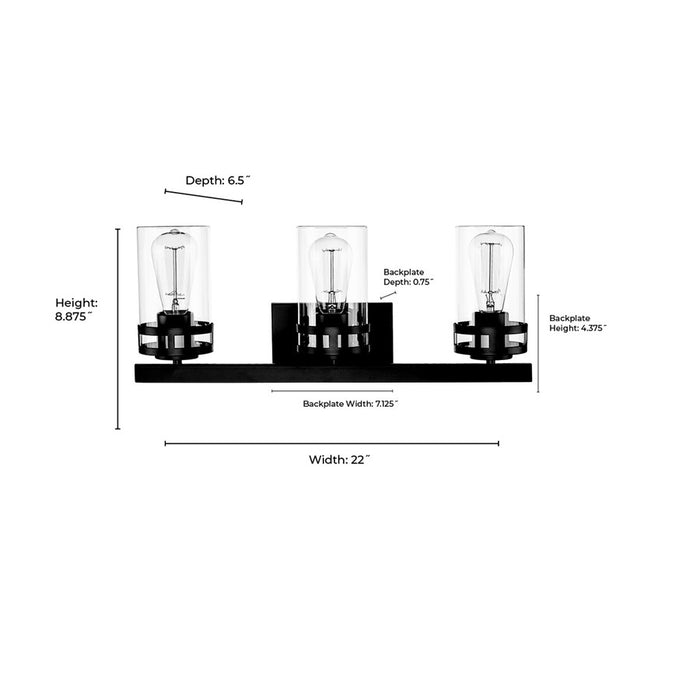 Millennium Lighting Lunden 3Lt Vanity, Black/Clear