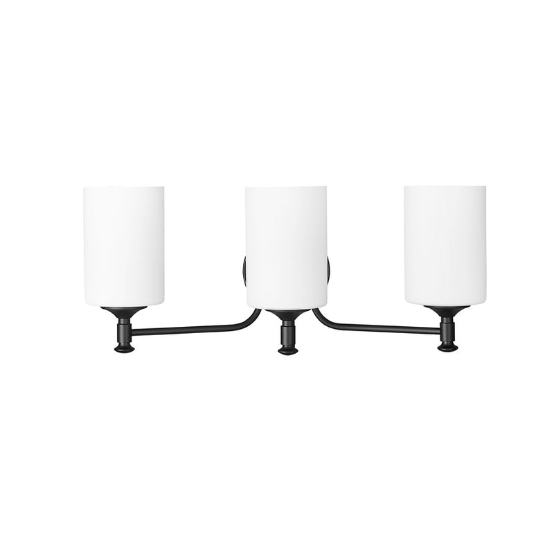 Millennium Ailey 3Lt Bathroom Vanity Light, Black/Etched Opal White - 91033-MB