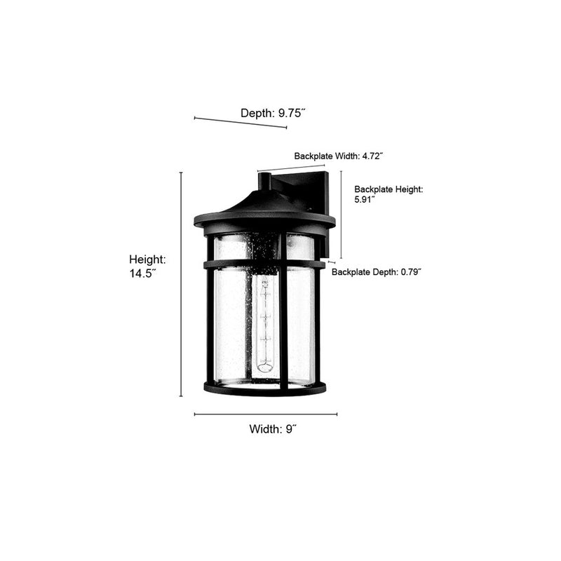 Millennium Lighting Namath 1Lt 15" Outdoor Wall Sconce, Black/Clear