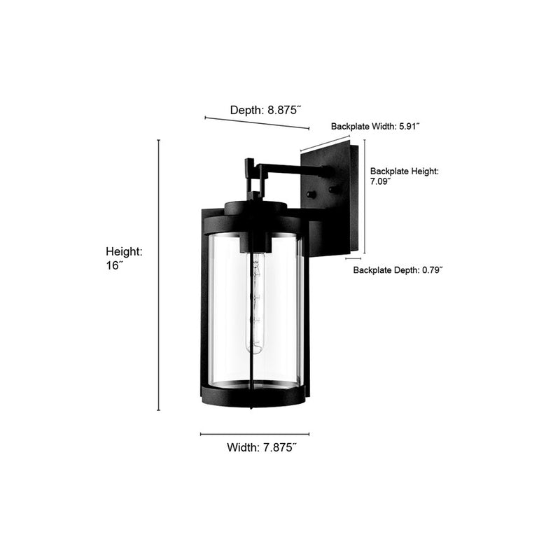 Millennium Lighting Ellway 1Lt 16" Outdoor Wall Sconce, Black/Clear