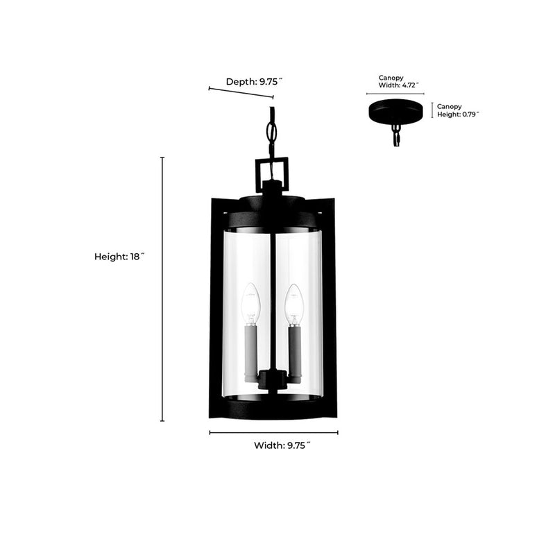 Millennium Lighting Ellway 2Lt Outdoor Hanging Lantern, Black/Clear
