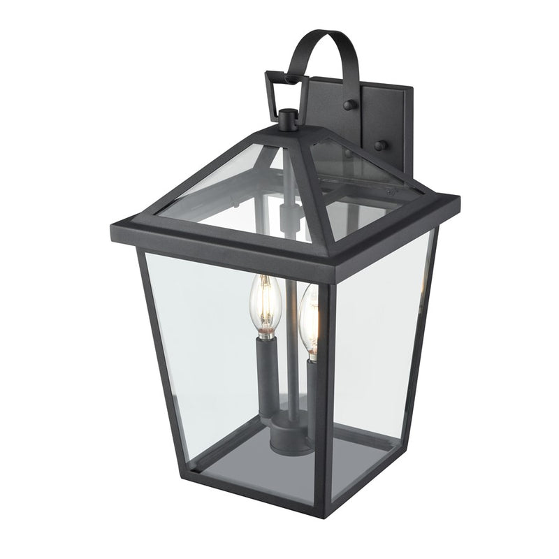 Millennium Lighting Mensun 2Lt Outdoor Wall Sconce, Black/Clear