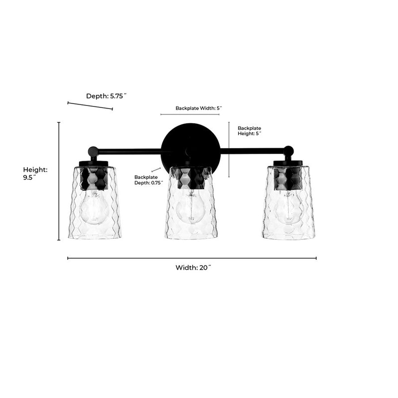 Millennium Lighting Ashli 3Lt Vanity, Black/Clear