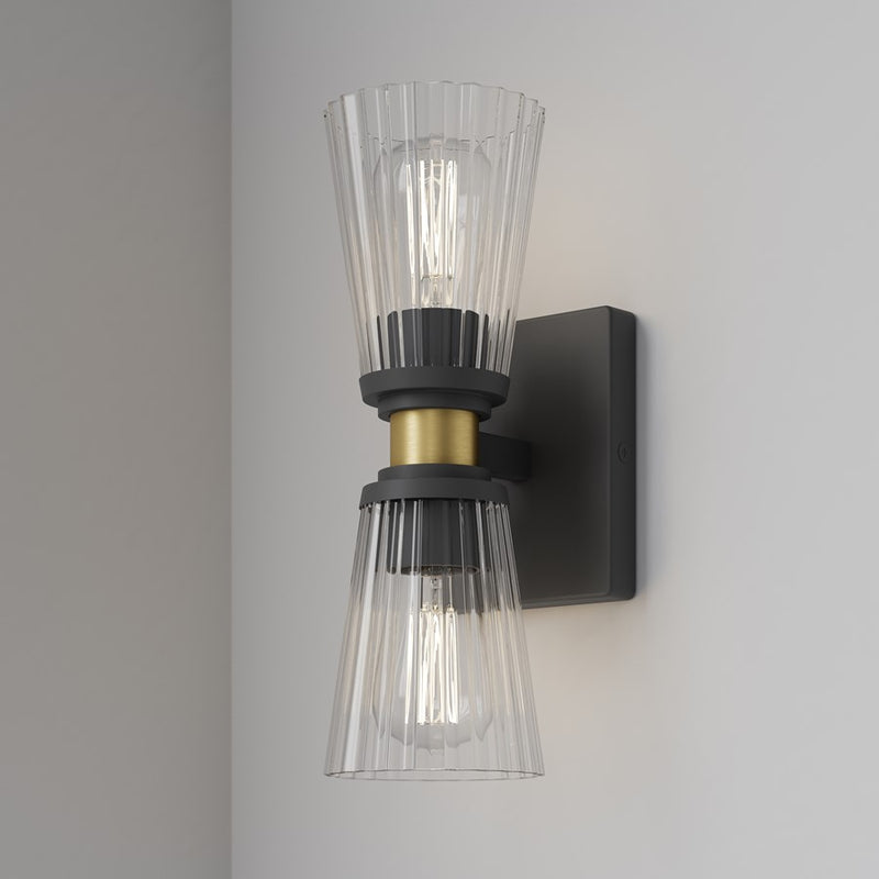 Millennium Lustria 2Lt Wall Sconce, Black/Clear Striated