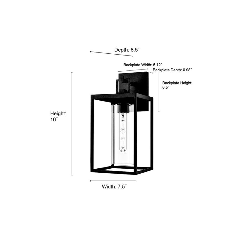 Millennium Ellway 1Lt 16" Outdoor Wall Sconce/Square, Black/Clear