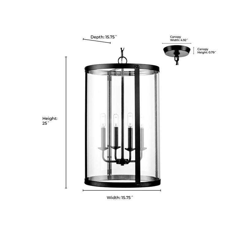 Millennium Lighting Aydenn 4 Light 25" Pendant, Matte Black/Clear