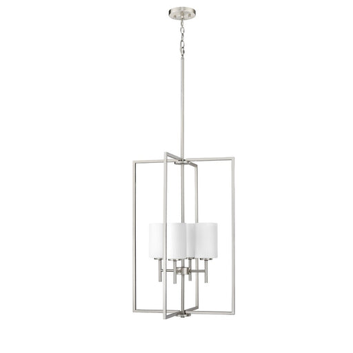 Millennium Luxx 4Lt 28" Pendant, Nickel/Ribbed Etched Opal White