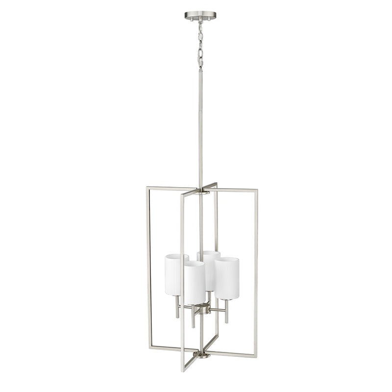 Millennium Luxx 4Lt 28" Pendant, Nickel/Ribbed Etched Opal White