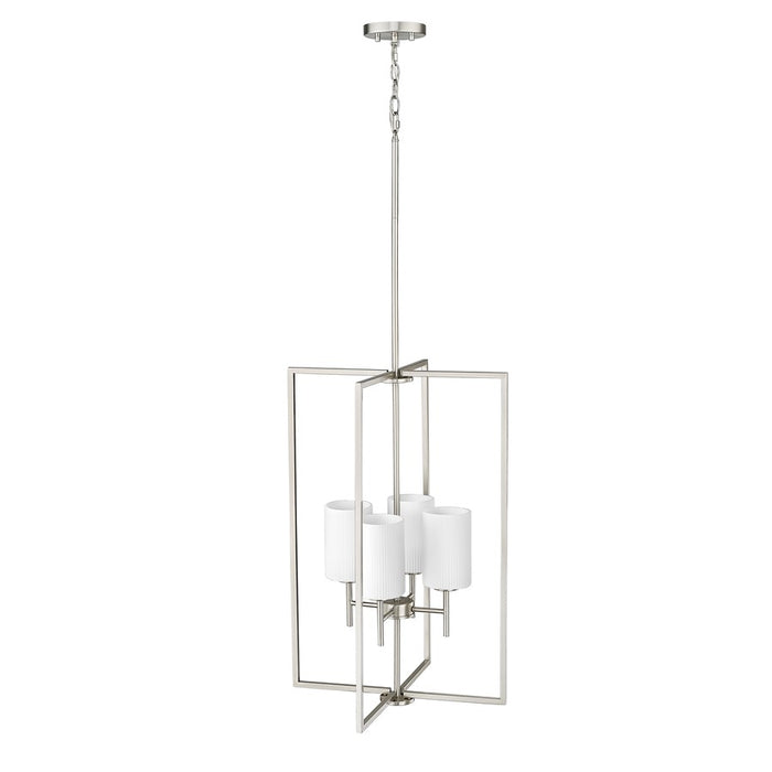 Millennium Luxx 4Lt 28" Pendant, Nickel/Ribbed Etched Opal White