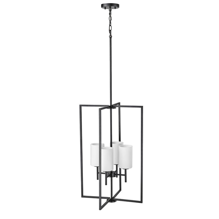 Millennium Luxx 4Lt 28" Pendant, Black/Ribbed Etched Opal White
