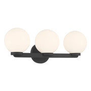 Millennium Ardeva 3Lt Bathroom Vanity Light, Black/Shiny Opal - 97003-MB