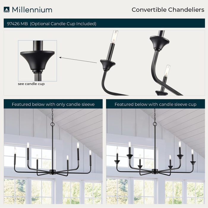 Millennium Lighting Herring 6Lt 23" Chandelier, Black
