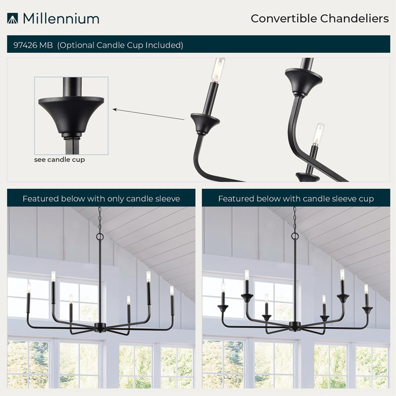 Millennium Lighting Herring 6Lt 28" Chandelier, Black