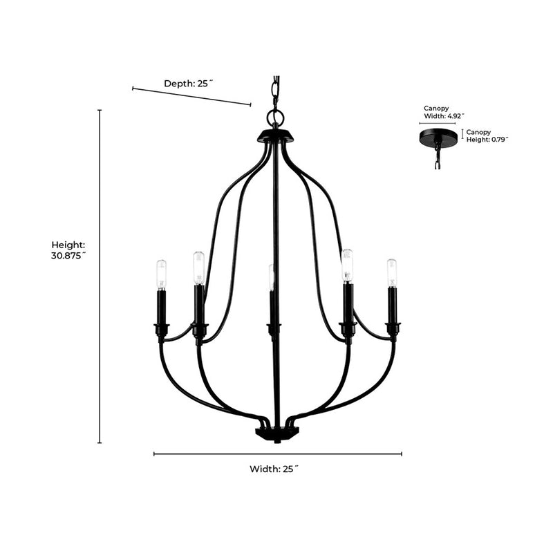 Millennium Lighting Senoia 5Lt Chandelier, Brushed Nickel