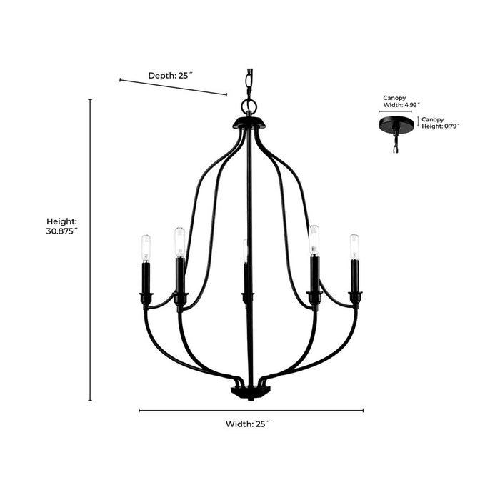 Millennium Lighting Senoia 5Lt Chandelier, Brushed Nickel