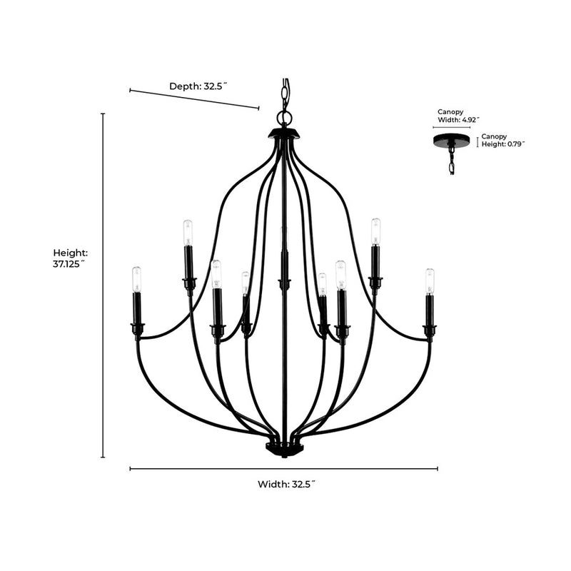 Millennium Lighting Senoia 9Lt Chandelier, Black