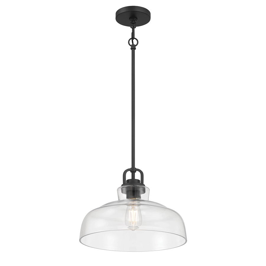Millennium Lighting Clarien 1 Light Pendant, Matte Black/Clear - 98101-MB