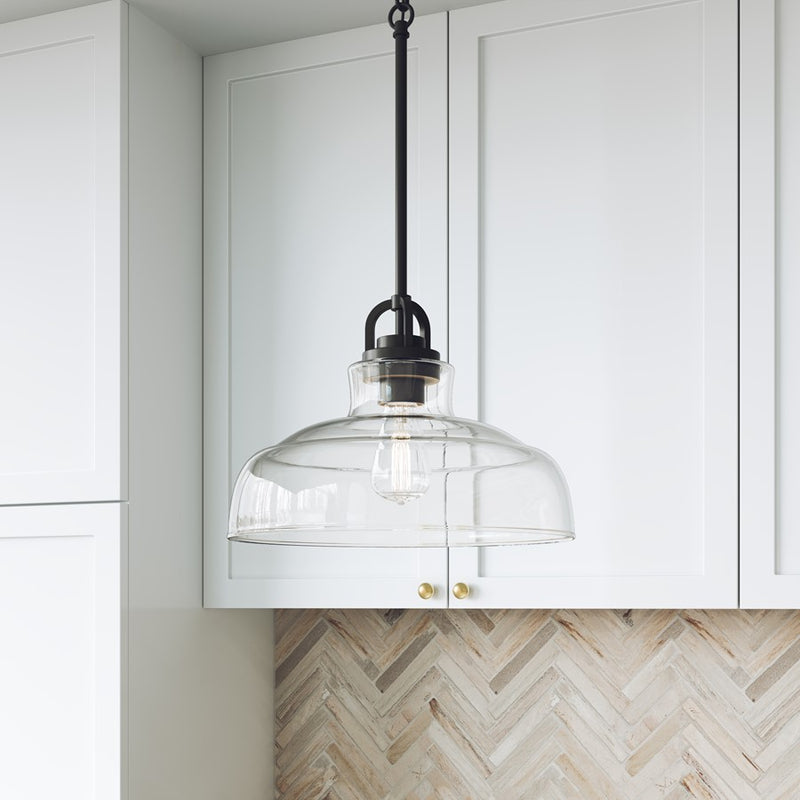 Millennium Lighting Clarien 1 Light Pendant, Matte Black/Clear