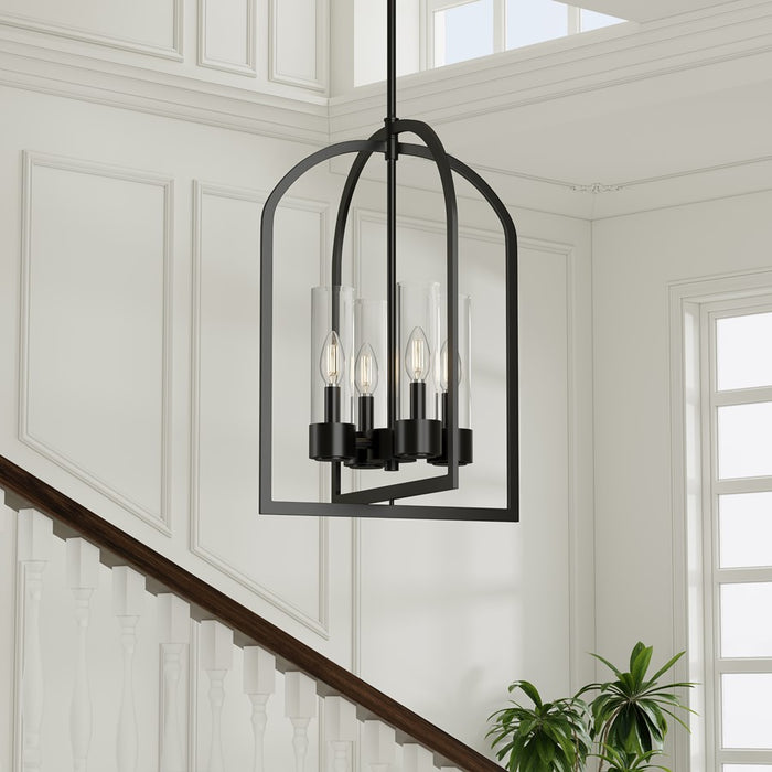 Millennium Lighting Evandrel 4 Light Pendant, Matte Black/Clear