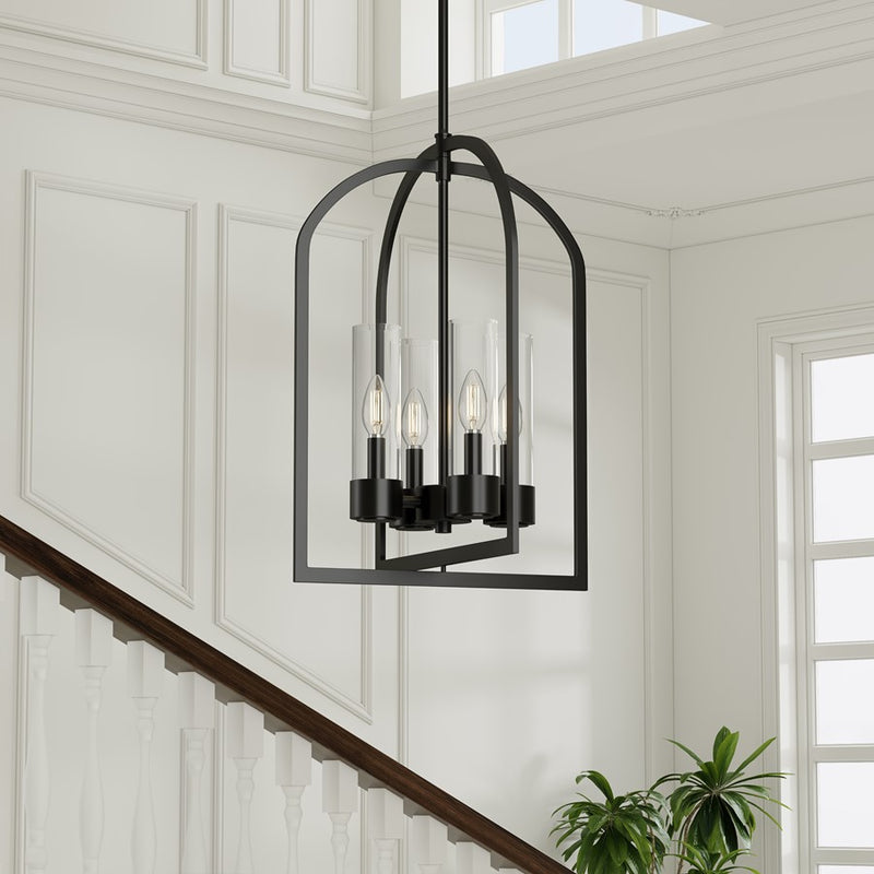 Millennium Lighting Evandrel 4 Light Pendant, Matte Black/Clear