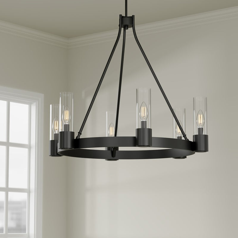 Millennium Lighting Evandrel 6Lt Chandelier, Matte Black/Clear