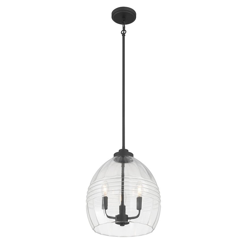 Millennium Lighting Miravelle 3Lt Pendant, Matte Black/Clear - 9983-MB