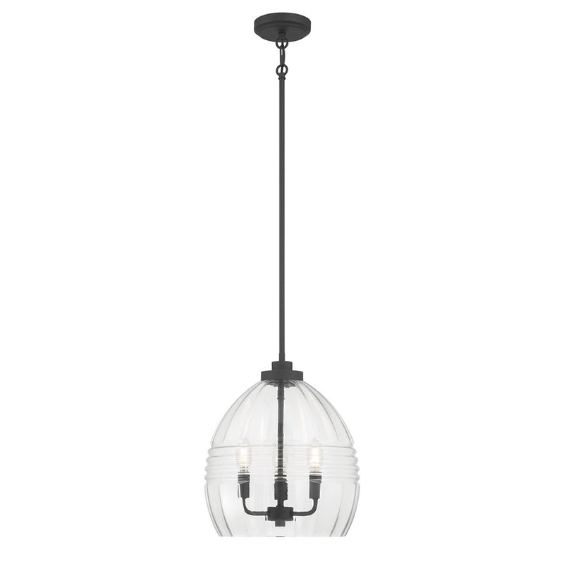 Millennium Lighting Miravelle 3Lt Pendant, Matte Black/Clear