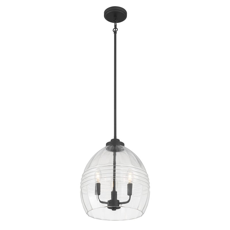 Millennium Lighting Miravelle 3Lt Pendant, Matte Black/Clear