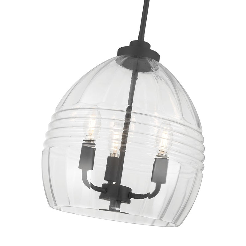 Millennium Lighting Miravelle 3Lt Pendant, Matte Black/Clear