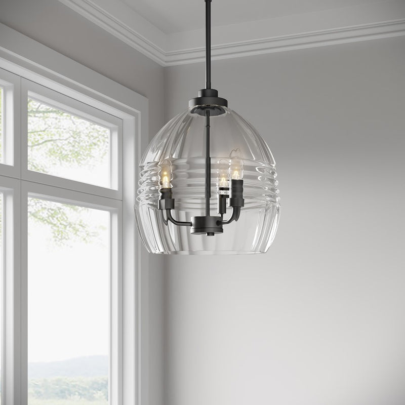 Millennium Lighting Miravelle 3Lt Pendant, Matte Black/Clear