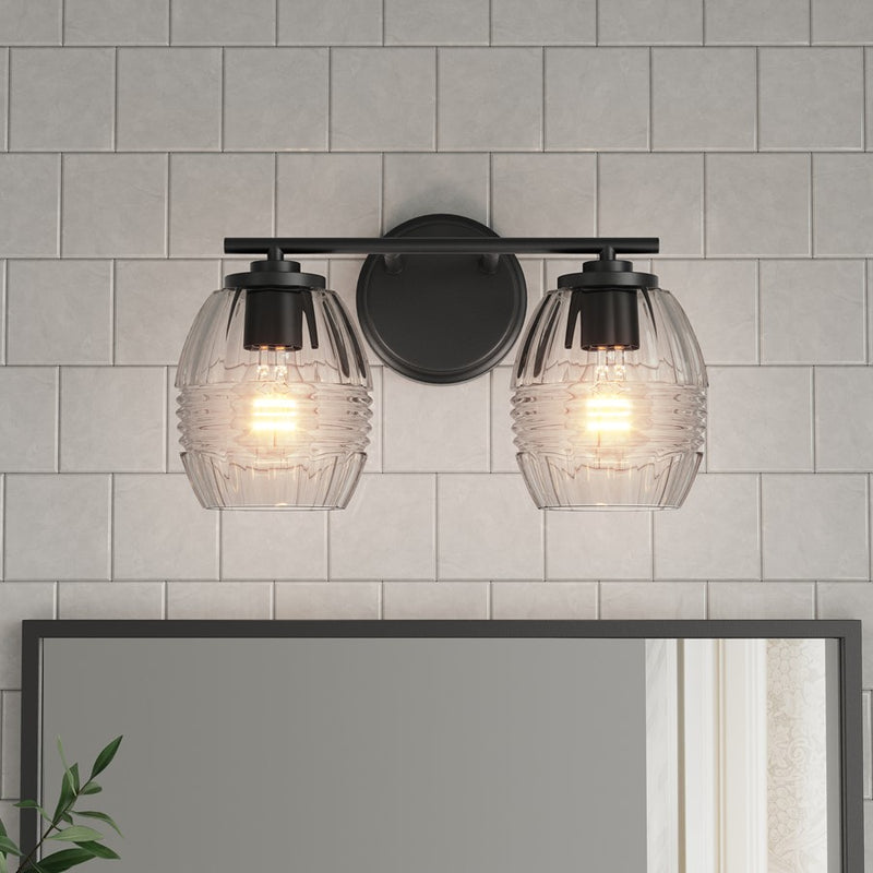 Millennium Lighting Miravelle 2Lt Bathroom Vanity Light, Black/Clear