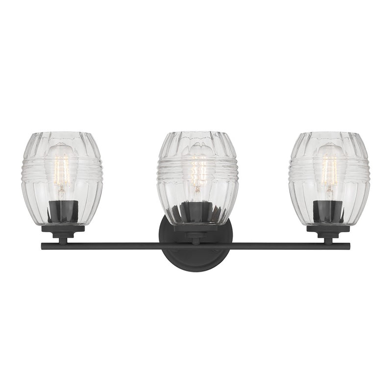 Millennium Lighting Miravelle 3Lt Bathroom Vanity Light, Black/Clear
