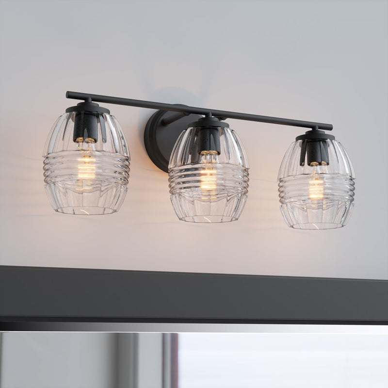 Millennium Lighting Miravelle 3Lt Bathroom Vanity Light, Black/Clear