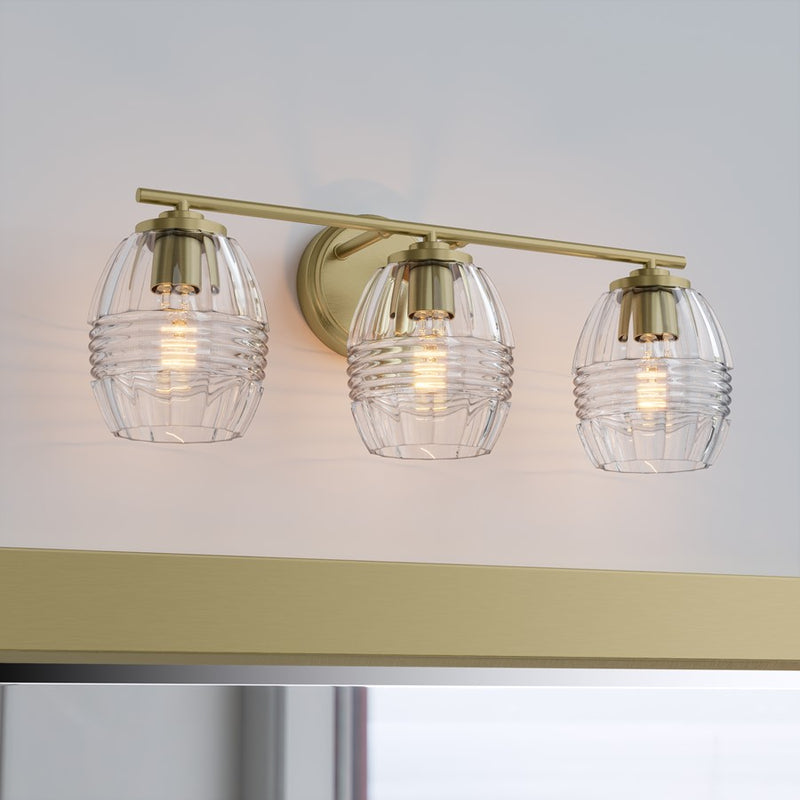 Millennium Lighting Miravelle 3Lt Bathroom Vanity Light, Brass/Clear