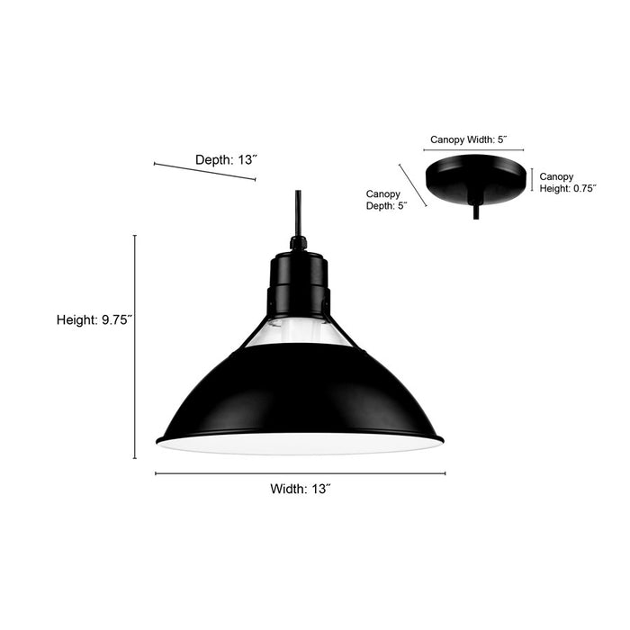 Millennium Lighting R Series 1Lt Cord Hung Glass Cone, Satin Black