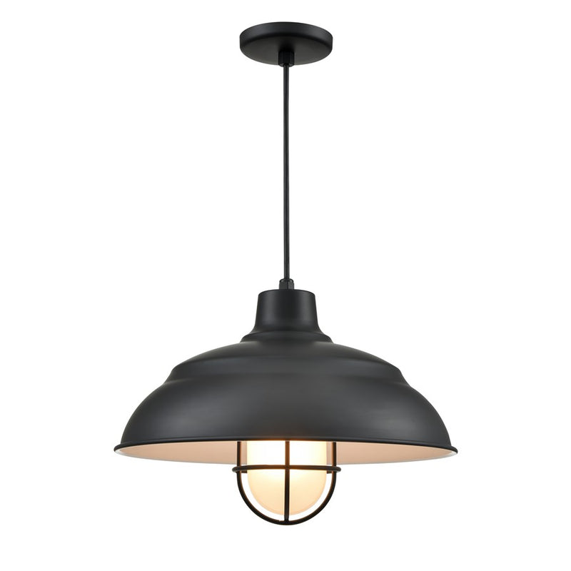 Millennium R Series 1Lt 17" Cord Hung Warehouse, Satin Black/White