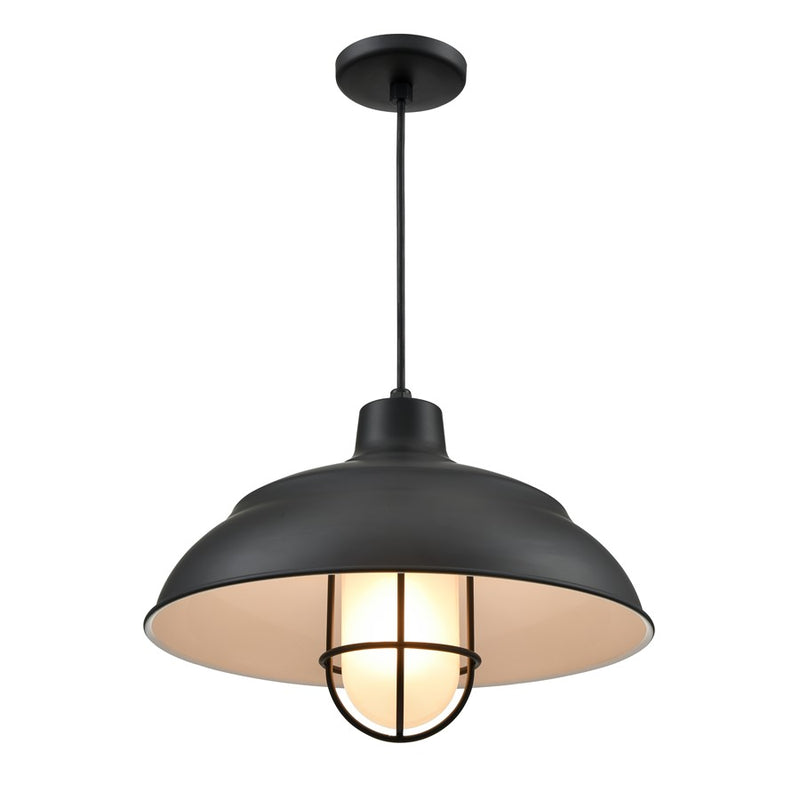 Millennium R Series 1Lt 17" Cord Hung Warehouse, Satin Black/White