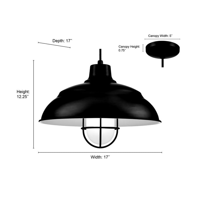 Millennium R Series 1Lt 17" Cord Hung Warehouse, Satin Black/White