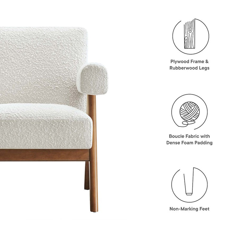 Modway Lyra Boucle Fabric Armchair, Ivory