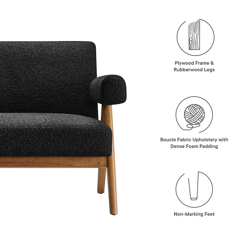 Modway Lyra Boucle Fabric Loveseat, Black