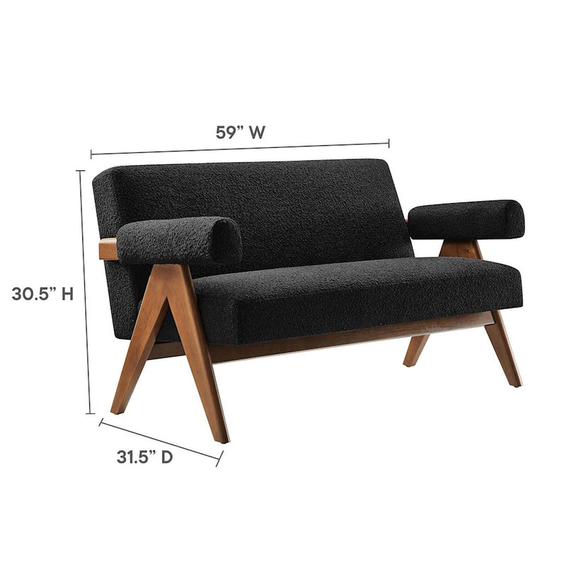 Modway Lyra Boucle Fabric Loveseat, Black