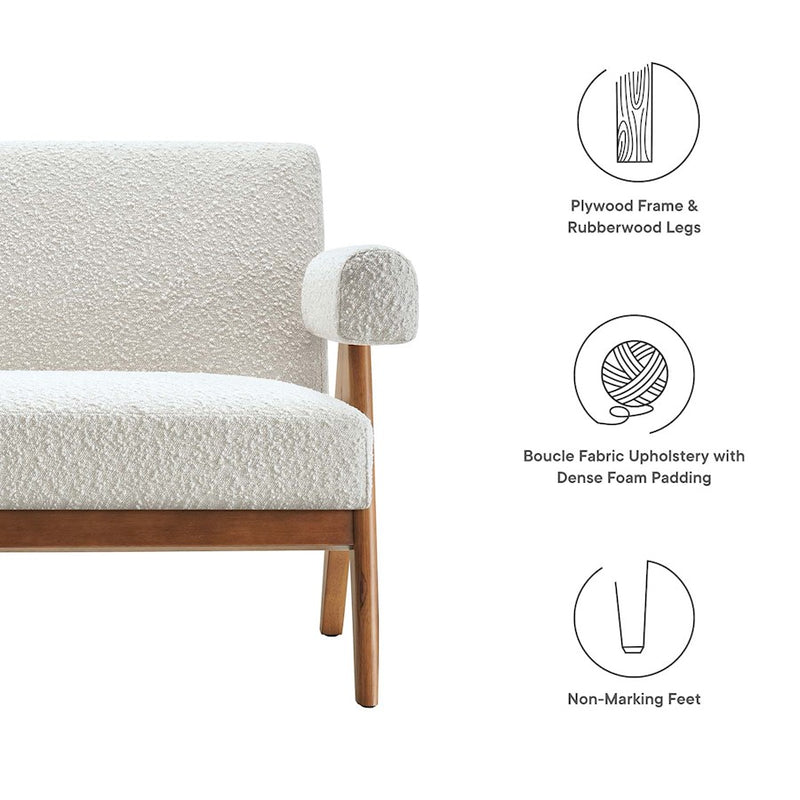 Modway Lyra Boucle Fabric Loveseat, Ivory
