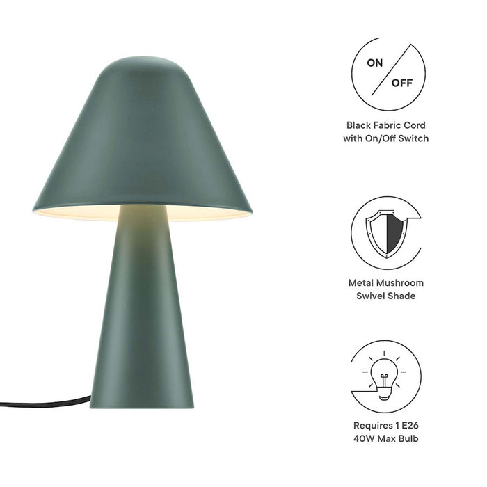 Modway Jovial Metal Mushroom Table Lamp, Green