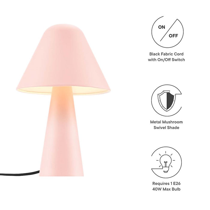 Modway Jovial Metal Mushroom Table Lamp, Pink