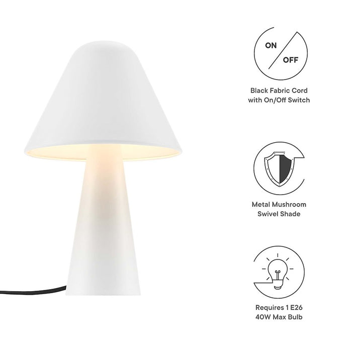 Modway Jovial Metal Mushroom Table Lamp, White