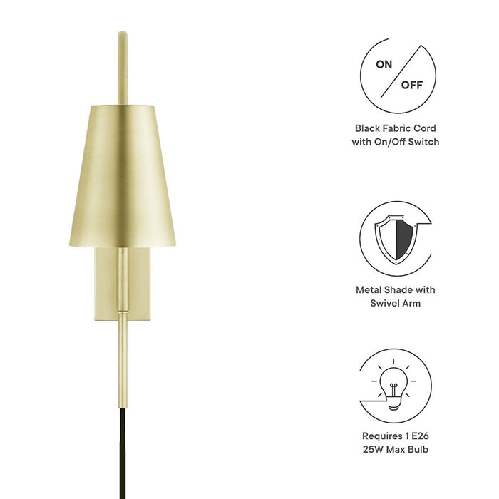 Modway Faye Metal Wall Sconce, Satin Brass